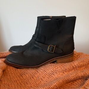 Sperry Black Leather Ankle Boots with Buckle Accent